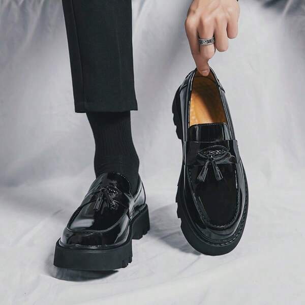 Men's Dress Shoes, Tasseled Decoration Loafers, British Style, Glossy Comfortable Shoes